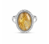 Meadows 925 Sterling Silver Golden Rutile Ring Oval Gemstone Ring Handmade Minimalist Jewelry Gift for Women R-1879AN_U