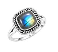 Meadows 925 Sterling Silver Labradorite Gemstone Statement Ring for Women Braided Border Rope Design Birthstone Handmade Jewelry R-26AI_V 1/2