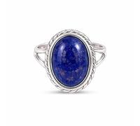 Meadows 925 Sterling Silver Lapis Lazuli Ring Oval Gemstone Ring Handmade Minimalist Jewelry Gift for Women R-1879AE_O 1/2