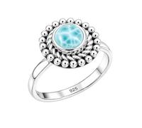 Meadows 925 Sterling Silver Larimar Gemstone Statement Ring for Women Beautiful Design Birth Stone Gift Handmade Jewelry R-27AE_P 1/2