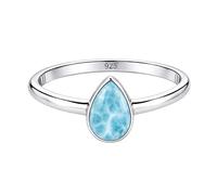 Meadows 925 Sterling Silver Larimar Ring Oval Gemstone Ring Handmade Minimalist Jewelry Gift for Women R-1919AF_V 1/2