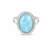Meadows 925 Sterling Silver Larimar Ring Oval Gemstone Ring Handmade Minimalist Jewelry Gift for Women R-1879AF_O 1/2