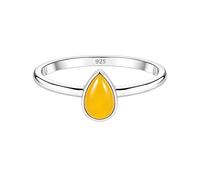 Meadows 925 Sterling Silver Mango Chacedony Teardrop Ring for Women Genuine Pear Shaped Gemstone Solitaire Statement Ring Boho Jewelry Gift R-1919AAC_Q