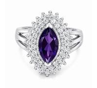 Meadows 925 Sterling Silver Marquise Cut Amethyst Ring for Women, Purple Gemstone Halo Ring, Diamond Look CZ Accent, February Birthstone Statement Ring (9, Green Onyx)