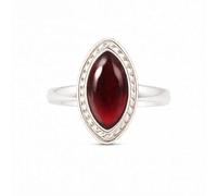 Meadows 925 Sterling Silver Marquise Cut Natural Red Garnet Ring for Women | Handmade Bezel Set Gemstone Ring | January Birthstone Jewellery Gift (9, Rainbow Moonstone)