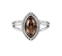 Meadows 925 Sterling Silver Marquise for Women Smoky Quartz Gemstone Solitaire Ring Minimalist Bezel Set Handmade Jewelry R-09AN_W 1/2