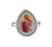 Meadows 925 Sterling Silver Mookite Ring for Women Vintage Teardrop Gemstone Statement Ring Boho Rope Border Pear Shaped Patterned Stone Ring R-31AA_S 1/2