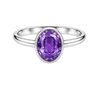 Meadows 925 Sterling Silver Oval for Women Amethyst Gemstone Solitaire Ring Minimalist Bezel Set Handmade Jewelry R-04AT_U