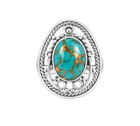 Meadows 925 Sterling Silver Oval for Women Blue Copper Turquoise Gemstone Solitaire Women Boho Ring Handmade Jewelry R-14AN_U