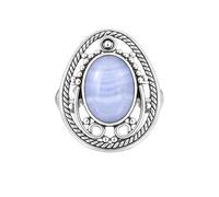 Meadows 925 Sterling Silver Oval for Women Blue Lace Agate Gemstone Solitaire Women Boho Ring Handmade Jewelry R-14AL_Z+1