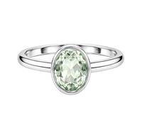 Meadows 925 Sterling Silver Oval for Women Green Amethyst Gemstone Solitaire Ring Minimalist Bezel Set Handmade Jewelry R-04AR_U