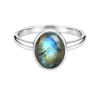 Meadows 925 Sterling Silver Oval for Women Labradorite Gemstone Solitaire Ring Minimalist Bezel Set Handmade Jewelry R-04Ai_V 1/2