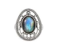 Meadows 925 Sterling Silver Oval for Women Labradorite Gemstone Solitaire Women Boho Ring Handmade Jewelry R-14AI_V 1/2