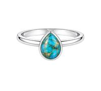 Meadows 925 Sterling Silver Pear Blue Copper Turquoise Gemstone Statement Ring for Women Solitaire Design Boho Handmade Jewelry Gift R-17AN_S 1/2