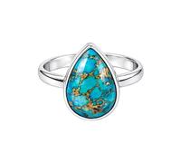 Meadows 925 Sterling Silver Pear for Women Blue Copper Turquoise Gemstone Solitaire Ring Minimalist Bezel Set Handmade Jewelry R-12AN_U 1/2