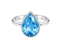 Meadows 925 Sterling Silver Pear for Women Blue Topaz Gemstone Solitaire Ring Minimalist Bezel Set Handmade Jewelry R-12AV_L 1/2