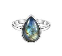 Meadows 925 Sterling Silver Pear for Women Labradorite Gemstone Solitaire Ring Minimalist Bezel Set Handmade Jewelry R-12AI_V