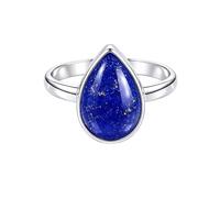 Meadows 925 Sterling Silver Pear for Women Lapis Lazuli Gemstone Solitaire Ring Minimalist Bezel Set Handmade Jewelry R-12AD_O 1/2