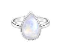 Meadows 925 Sterling Silver Pear for Women Rainbow Moonstone Gemstone Solitaire Ring Minimalist Bezel Set Handmade Jewelry R-12AG_X 1/2