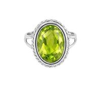 Meadows 925 Sterling Silver Peridot Lab Grown Ring Oval Gemstone Ring Handmade Minimalist Jewelry Gift for Women R-1879AS_Q
