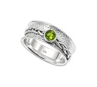 Meadows 925 Sterling Silver Peridot Spinner Ring for Women And Men Band Boho Meditation Statement Hnadmade Jewelry R-24AG_X 1/2