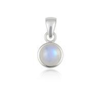 Meadows 925 Sterling Silver Rainbow Moonstone Pendant for Women & Men | Round Bezel Set Natural Gemstone Necklace Charm | Handmade Minimalist Silver Jewelry (Rainbow Moonstone)