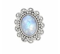 Meadows 925 Sterling Silver Rainbow Moonstone Ring for Women | Oval Faceted Natural Gemstone Vintage Filigree Statement Ring | Handmade Boho Silver Jewelry (7, Lapis Lazuli)