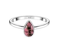 Meadows 925 Sterling Silver Rhodonite Teardrop Ring for Women Genuine Pear Shaped Gemstone Solitaire Statement Ring Boho Jewelry Gift R-1919AAT_O 1/2