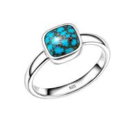 Meadows 925 Sterling Silver Ring for Women Blue Copper Turquoise Cushion cut Gemstone Solitaire Statement Ring Minimalist Hanmade Jewelry R-28AN_T 1/2