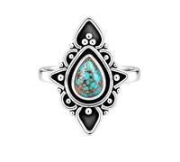 Meadows 925 Sterling Silver Ring for Women Blue Copper Turquoise Pear cut Gemstone Solitaire Statement Ring Minimalist Hanmade Jewelry R-29AN_K 1/2