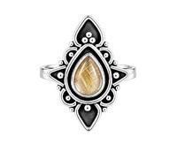 Meadows 925 Sterling Silver Ring for Women Golden Rutile Pear cut Gemstone Solitaire Statement Ring Minimalist Hanmade Jewelry R-29AM_I