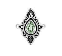 Meadows 925 Sterling Silver Ring for Women Green Amethyst Pear cut Gemstone Solitaire Statement Ring Minimalist Hanmade Jewelry R-29AS_O 1/2