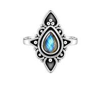 Meadows 925 Sterling Silver Ring for Women Labradorite Pear cut Gemstone Solitaire Statement Ring Minimalist Hanmade Jewelry R-29AI_V 1/2