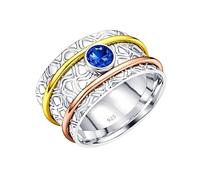 Meadows 925 Sterling Silver Round Blue Sapphire Lab Grown Gemstone Spinner And Mediation Ring for Men And Women Handmade Jewelry Gift R-18AI_V