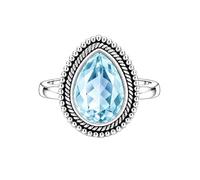 Meadows 925 Sterling Silver Sky Blue Topaz Ring for Women Vintage Teardrop Gemstone Statement Ring Boho Rope Border Pear Shaped Patterned Stone Ring R-31AAY_N 1/2