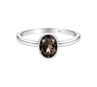 Meadows 925 Sterling Silver Smoky Quartz Ring Oval Gemstone Ring Handmade Minimalist Jewelry Gift for Women R-1908AO_L