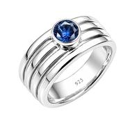 Meadows 925 Sterling Silver Spinner Ring for Anxiety Hammered Meditation Blue Sapphire Lab Grown Gemstone Men And Women Ring for Handmade Jewelry R-21AJ_L