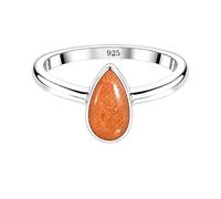 Meadows 925 Sterling Silver Sunstone Teardrop Ring for Women Genuine Pear Shaped Gemstone Solitaire Statement Ring Boho Jewelry Gift R-1919ABF_Q