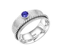 Meadows 925 Sterling Silver Tanzanite Round Gemstone Spinner Mediation Ring for Men And Women Handmade Jewelry Gift R-19AN_W