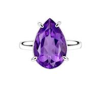 Meadows 925 Sterling Silver Teardrop Ring for Women Earthy Amethyst Gemstone Pear Shaped Statement Handmade Jewelry Ring R-32ABC_L