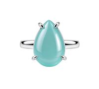 Meadows 925 Sterling Silver Teardrop Ring for Women Earthy Aqua Chacedony Gemstone Pear Shaped Statement Handmade Jewelry Ring R-32AE_Q 1/2