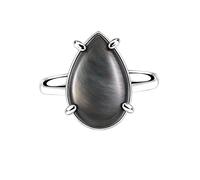 Meadows 925 Sterling Silver Teardrop Ring for Women Earthy Black MOP Gemstone Pear Shaped Statement Handmade Jewelry Ring R-32BC_Q 1/2