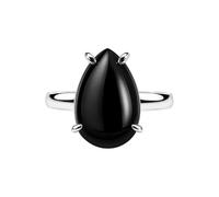 Meadows 925 Sterling Silver Teardrop Ring for Women Earthy Black Onyx Gemstone Pear Shaped Statement Handmade Jewelry Ring R-32AC_Q 1/2