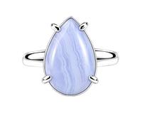 Meadows 925 Sterling Silver Teardrop Ring for Women Earthy Blue Lace Agate Gemstone Pear Shaped Statement Handmade Jewelry Ring R-32AR_Q 1/2