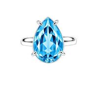 Meadows 925 Sterling Silver Teardrop Ring for Women Earthy Blue Topaz Gemstone Pear Shaped Statement Handmade Jewelry Ring R-32AAT_Y