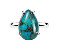 Meadows 925 Sterling Silver Teardrop Ring for Women Earthy Chrysocolla Gemstone Pear Shaped Statement Handmade Jewelry Ring R-32AB_Q 1/2