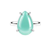 Meadows 925 Sterling Silver Teardrop Ring for Women Earthy Chrysoprase Chacedony Gemstone Pear Shaped Statement Handmade Jewelry Ring R-32AG_Q 1/2