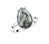 Meadows 925 Sterling Silver Teardrop Ring for Women Earthy Forest Moss Agate Gemstone Pear Shaped Statement Handmade Jewelry Ring R-32AM_Q 1/2