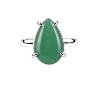 Meadows 925 Sterling Silver Teardrop Ring for Women Earthy Green Aventurine Gemstone Pear Shaped Statement Handmade Jewelry Ring R-32AW_Q 1/2