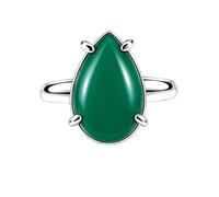 Meadows 925 Sterling Silver Teardrop Ring for Women Earthy Green Onyx Gemstone Pear Shaped Statement Handmade Jewelry Ring R-32AS_Q 1/2